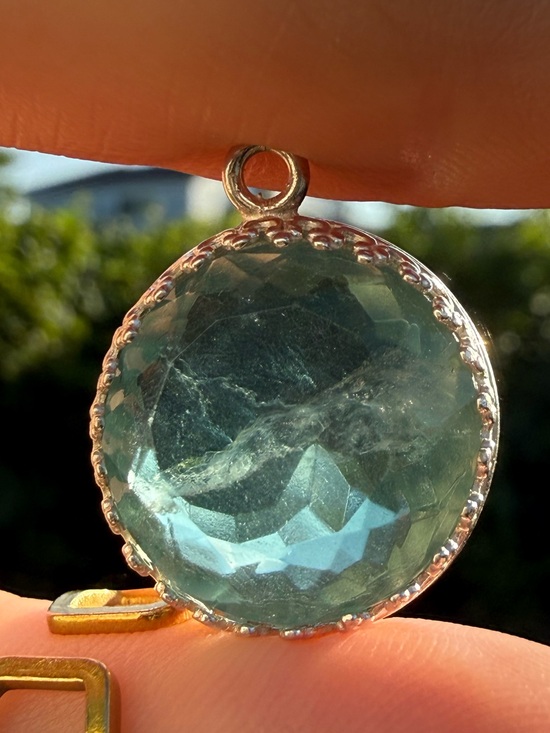 veil Jewelry - Blue Green Faceted Fluorite Circle Pendant Solid sterling